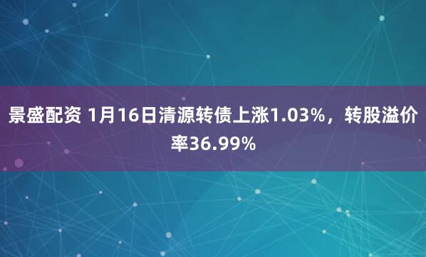 景盛配资 1月16日清源转债上涨1.03%，转股溢价率36.99%